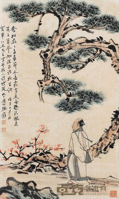 张大千 （款） 松下高士 立轴 58×35cm