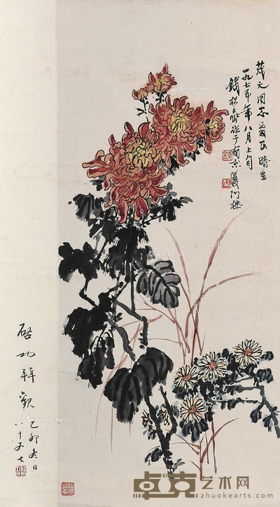 钱松嵒 (款) 花卉 立轴 68×30cm