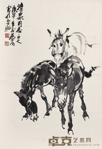 黄胄 (款) 三驴图 立轴 68×46cm