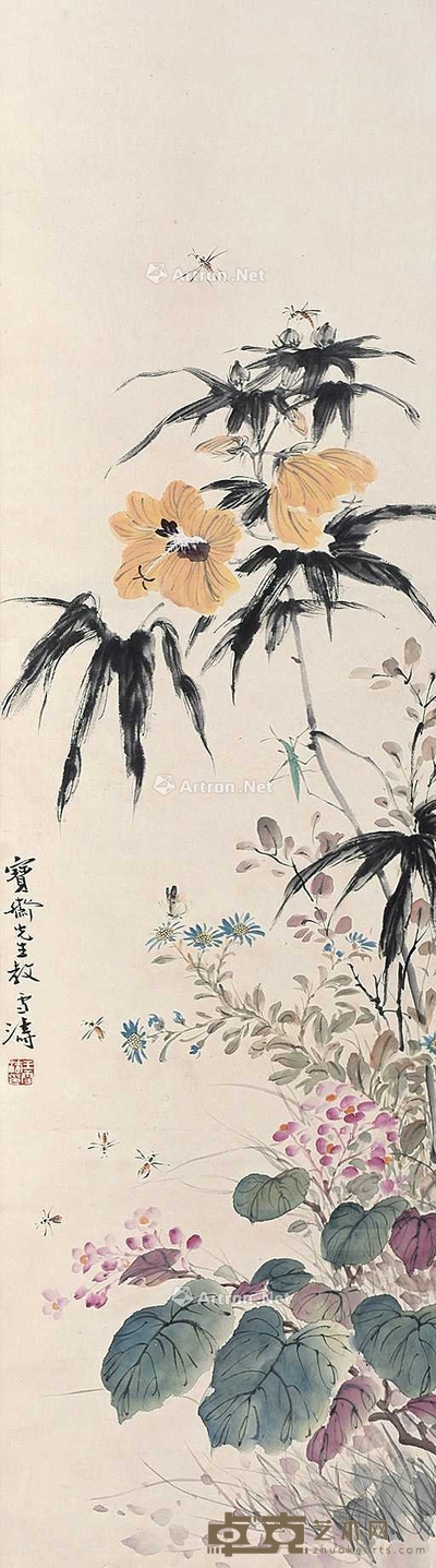 王雪涛 (款) 花卉 立轴 118×33cm