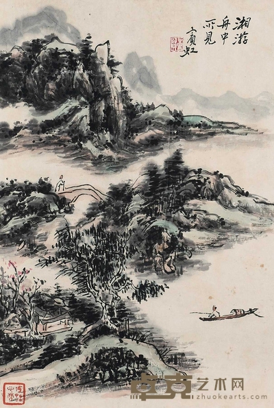 黄宾虹 (款) 山水人物 镜片 36×24cm