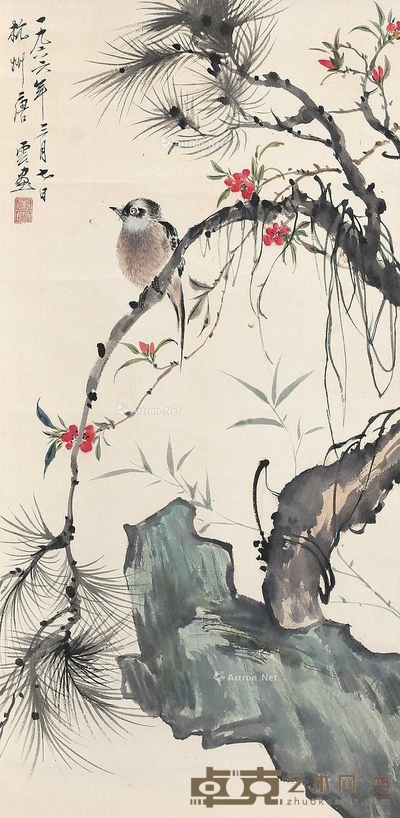 唐云 (款) 花鸟 立轴 70×34cm