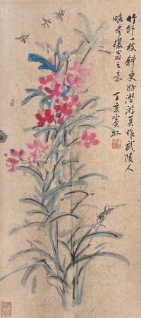 黄宾虹 （款） 花卉 镜片