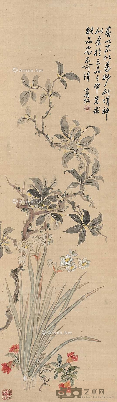 黄宾虹 （款） 花鸟 立轴 104×31cm