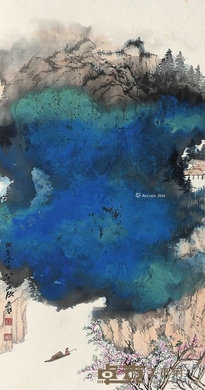 张大千 (款) 泛舟图 立轴 90×47cm