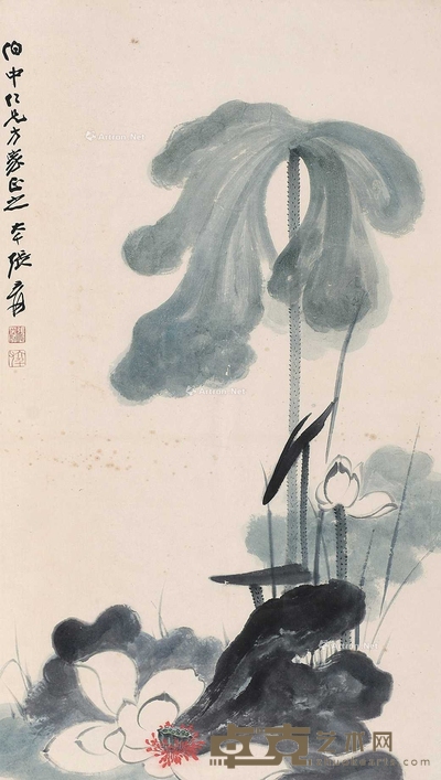 张大千 （款） 荷花 立轴 66×38cm
