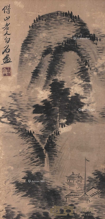 齐白石 （款） 山水 镜框 55×26cm