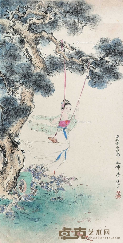 胡也佛 （款） 仕女 立轴 49×25cm