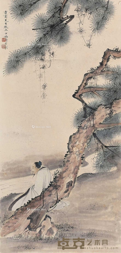 陈少梅 （款） 松下高士 立轴 68×32cm