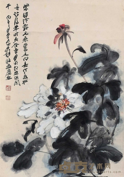 张大千 (款) 荷花 立轴 44×30cm