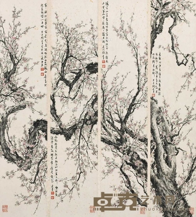 陶冷月 （款） 梅花 立轴 66×14cm×4