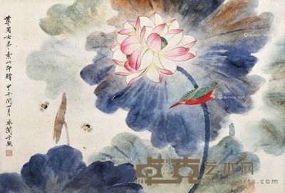 于非闇 （款） 荷花翠鸟 立轴 32×47cm
