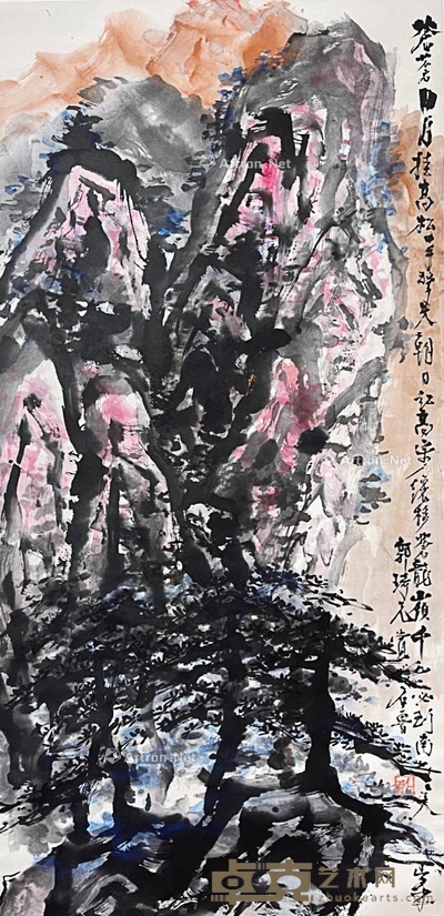 石鲁 款 松山图 立轴 画芯100×49cm