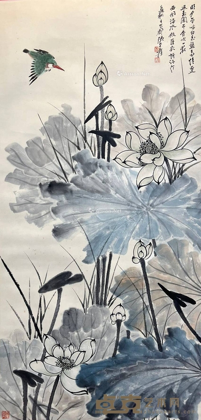 张大千款 墨荷  绫裱立轴 画芯66×136cm