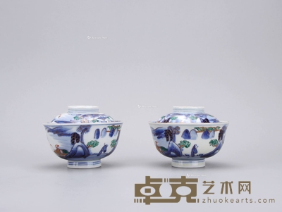 清 青花加彩描金茶盏一对 高6.3cm；口径11cm