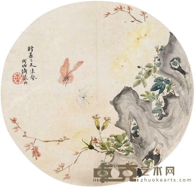 陈衡恪 花蝶图 镜片 25×25cm