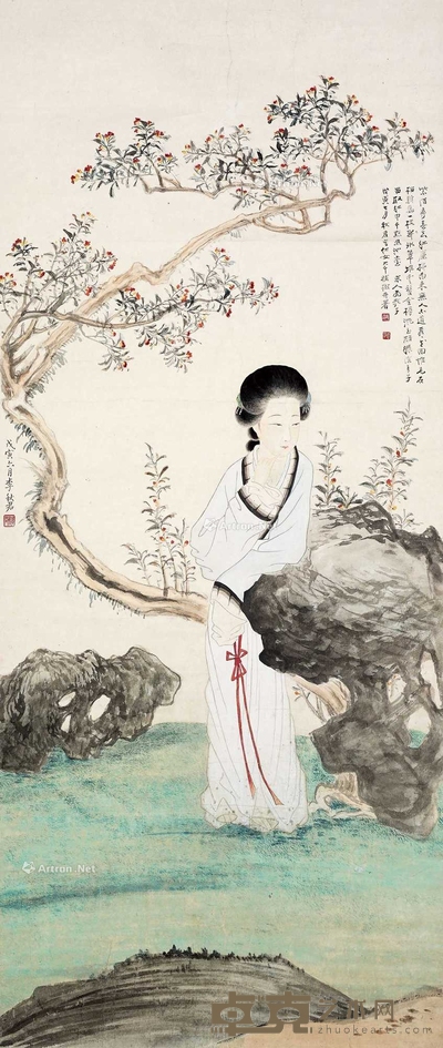 张大千 李秋君 仕女 立轴 127×54cm