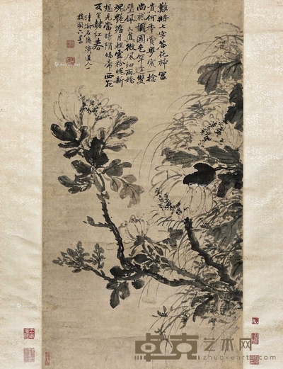 石涛 牡丹图 立轴 85×47cm