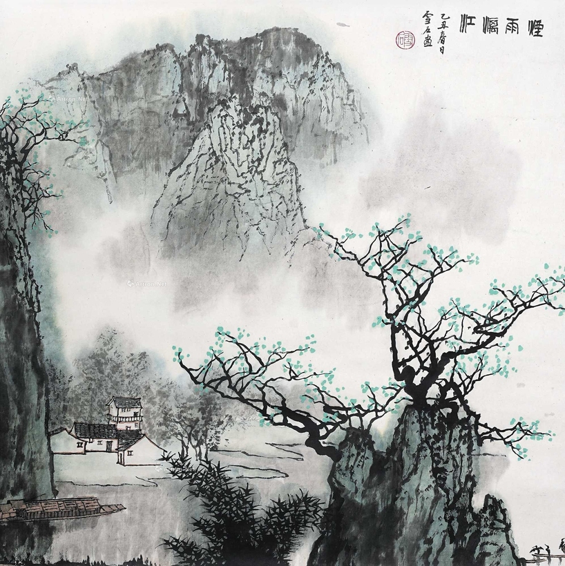 白雪石 烟雨漓江 立轴