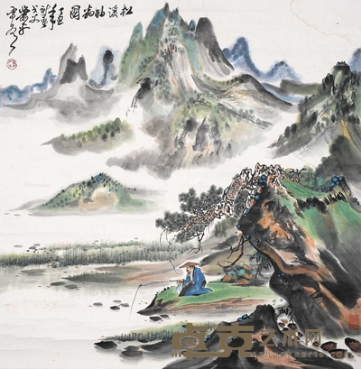 萧平 松溪钓翁图 镜片 70×68cm