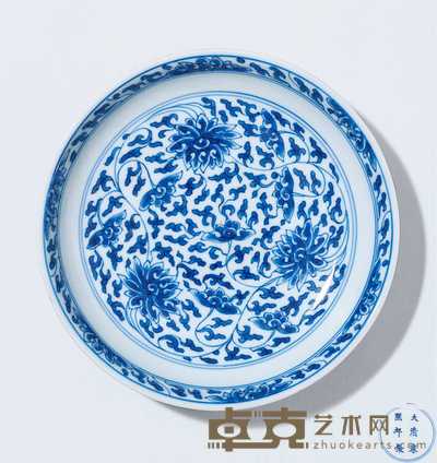 清康熙 青花缠枝莲盘 直径15.5cm