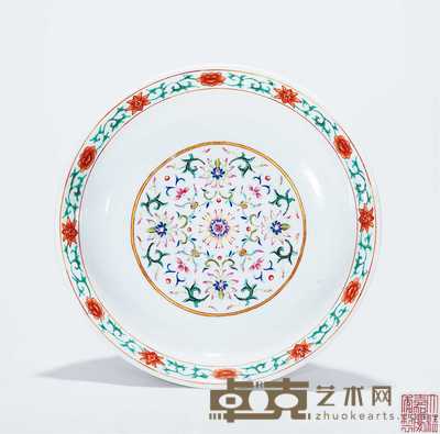 清嘉庆 粉彩甲子万年纹盘 直径19.5cm