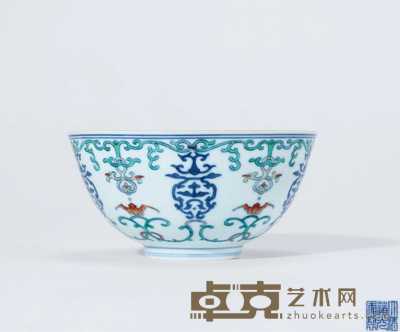 清道光 斗彩福寿纹碗 直径12.8cm