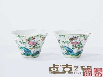 清道光 粉彩花卉纹杯 （一对） 直径6.3cm