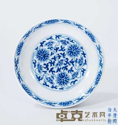 清同治 青花缠枝莲盘 直径15.4cm