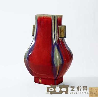 清同治 窑变釉贯耳瓶 高30cm