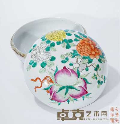 清光绪 粉彩花卉桃纹捧盒 直径24cm