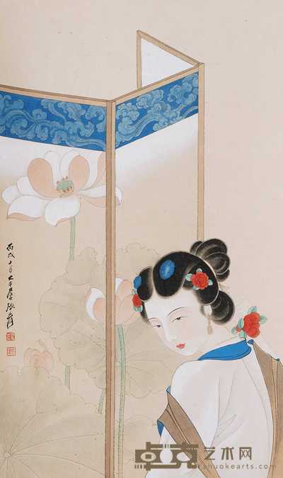 张大千 （款） 仕女阁 76×45cm