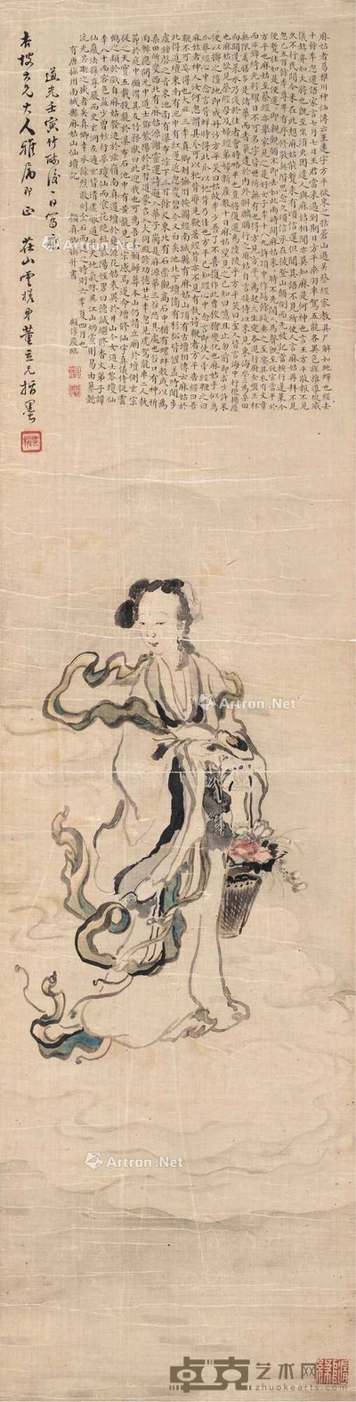 董立元画 顾淳庆题 1822年作 麻姑 立轴 108×27.5cm