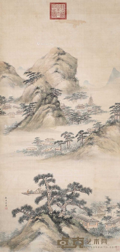 张恺 泛舟图 立轴 131×63cm