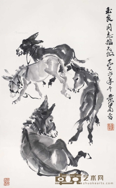 黄胄 四驴图 镜心 83×51cm