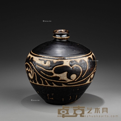 北宋 磁州窑花纹咕噜瓶 H:20cm W:18cm