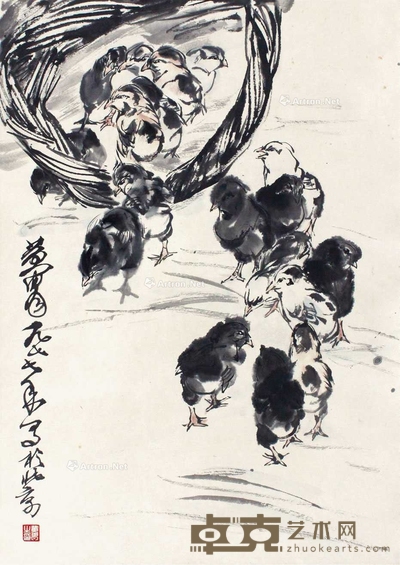 黄胄 小鸡图 立轴 65×46cm
