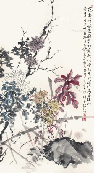 胡汀鹭 菊花 立轴