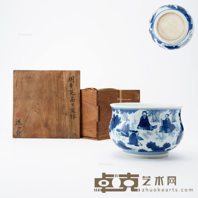 明 青花竹林七贤图香炉 H15cm D21cm