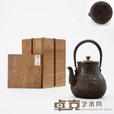 错金银花卉纹提梁铁壶 H21cm L16.5cm W13.5cm