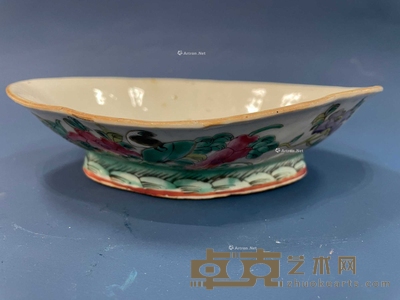 清 粉彩花鸟图椭圆供盘 长21cm