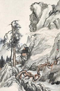 李上达 甲子（1924年）作 云深山径幽 立轴