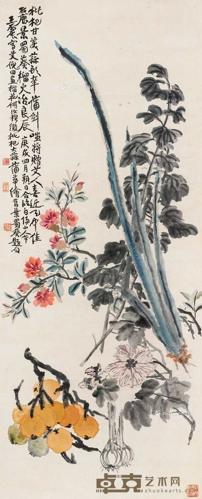 蒲华 王一亭 倪田 何汝穆 花卉 立轴 132×53cm