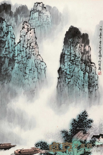 白雪石 山水 立轴 68.5×45.5cm