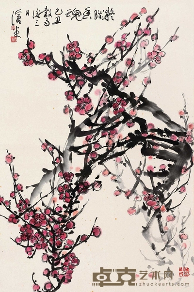 周沧米 梅花 立轴 68.5×45.5cm