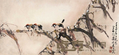 赵少昂 花鸟 镜片 40×85cm