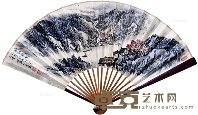 宋文治 峡江晓发图 成扇 17×50cm