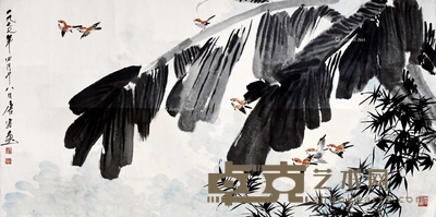 唐云 蕉叶群雀图 镜片 69×134cm