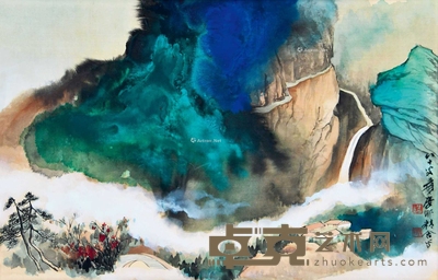 张大千 云山幽居 镜框 32×50cm