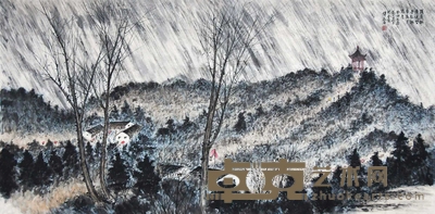 傅抱石 隔岸桃花 镜片 69×139cm